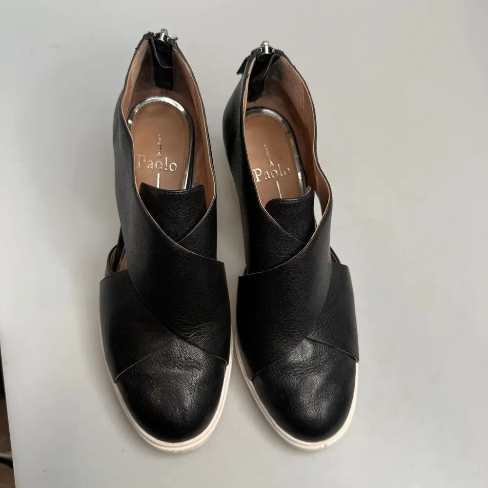 Linea Paolo Freshton Women's 7.5 Black Leather Wedge Sneaker Boots EUC